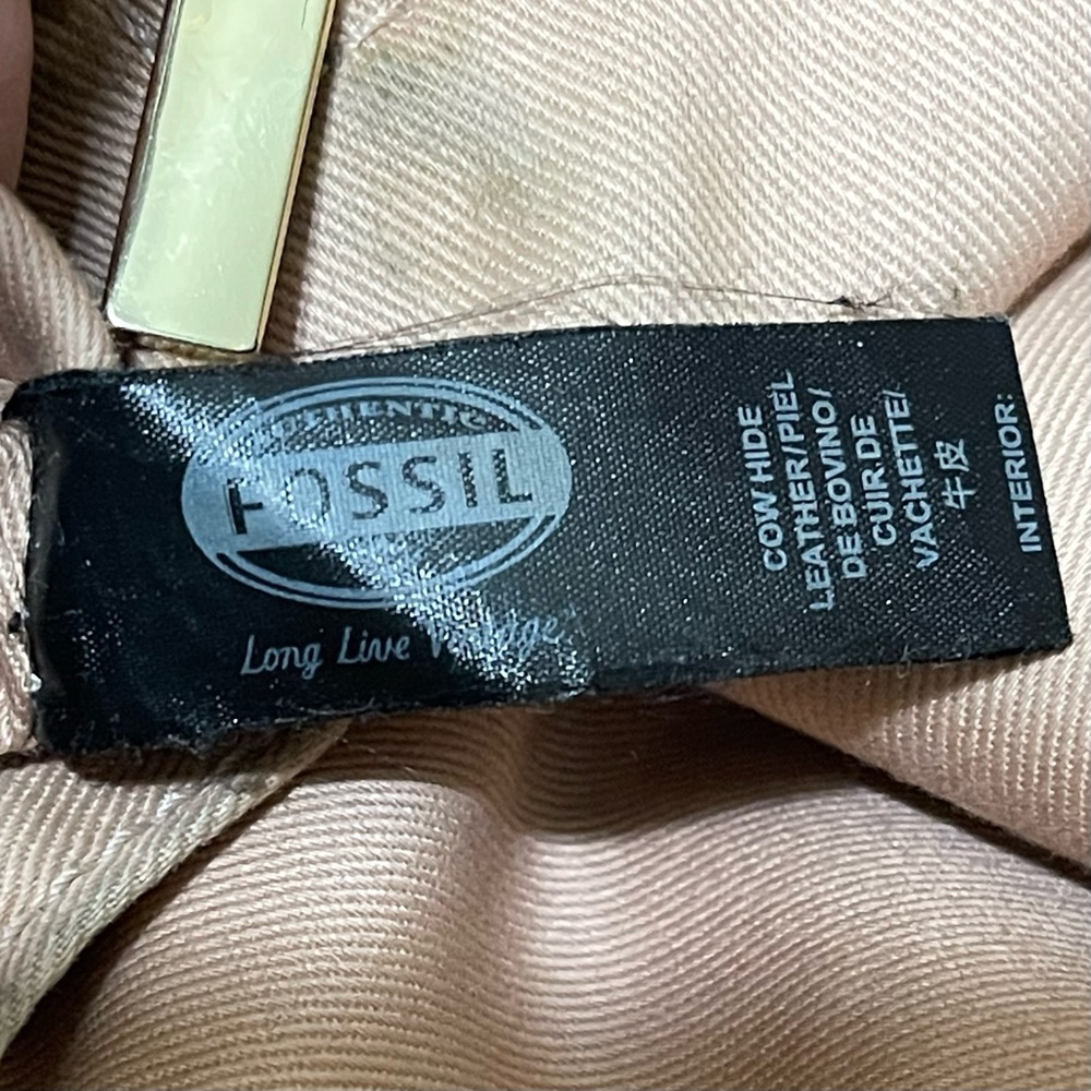 Fossil Sydney Shopper Tote Shoulder Bag Cowhide Leather Metallic Gold Zip Close - Picture 14 of 16